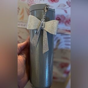 NWT🎄Starbucks 2023 Metallic Silver Ribbon Bow Charm S.Insulated Tumbler with🎁